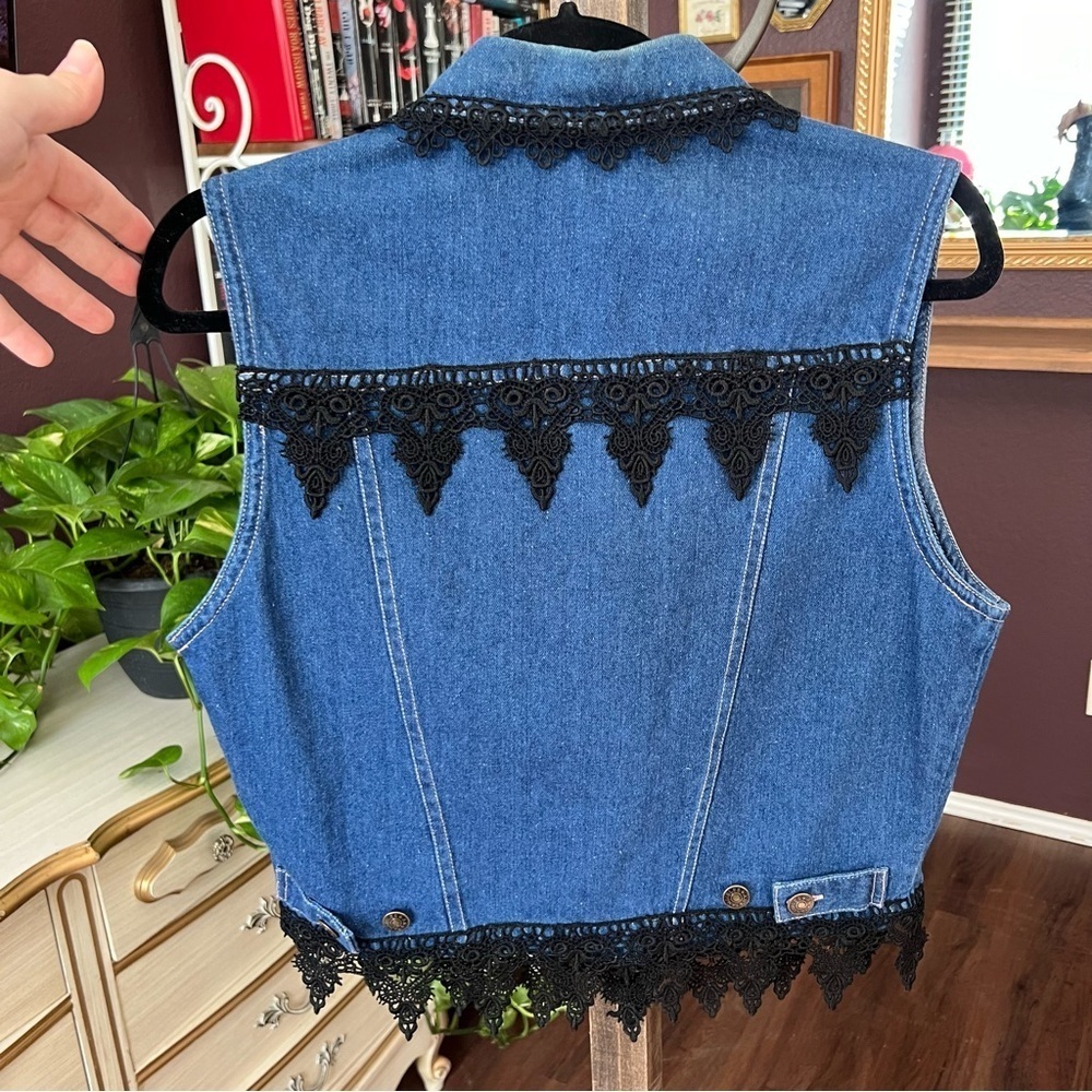 Vintage Denim Vest Lace Fringe Large - Picture 6 of 6